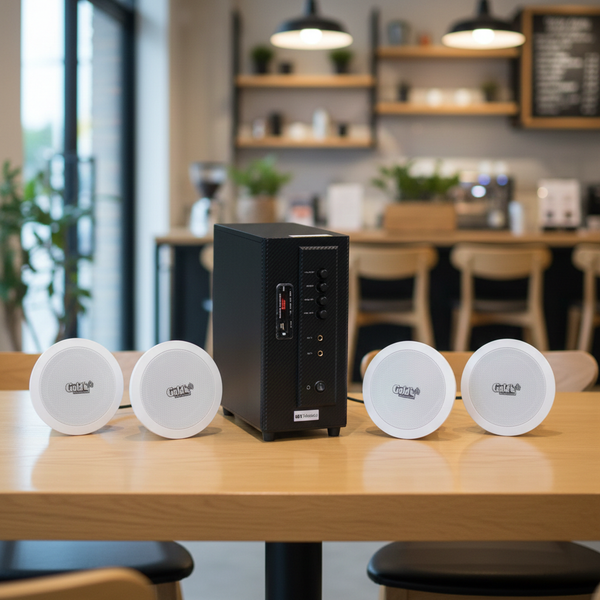 [Diện tích 80m2] Bộ loa âm trần thông báo phát nhạc nền tự động cao cấp SA4.0_SG (amply 154w + 4 loa âm trần 15w), loa được thiết kế riêng cho quán, bật lớn không tạp âm, bảo hành dài hạn 12 tháng