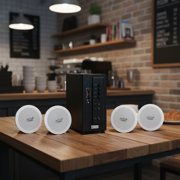 [Diện tích 80m2] Bộ loa âm trần thông báo phát nhạc nền tự động cao cấp SA4.0_TH (amply 154w + 4 loa âm trần 15w), loa được thiết kế riêng cho quán, bật lớn không tạp âm, bảo hành dài hạn 12 tháng