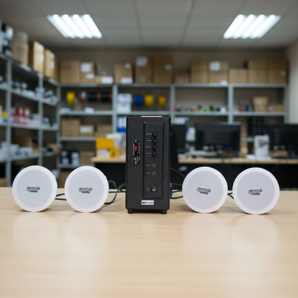 [Diện tích 80m2] Bộ loa âm trần thông báo phát nhạc nền tự động cao cấp SA4.0_TH (amply 154w + 4 loa âm trần 15w), loa được thiết kế riêng cho quán, bật lớn không tạp âm, bảo hành dài hạn 12 tháng