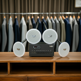 Dàn loa âm trần thông báo, phát nhạc nền tự động: A384PU-2K Goldsound 2 vùng âm lượng 380w + 4 loa âm trần VAT13, loa được thiết kế riêng cho quán, bật lớn không tạp âm, miễn phí công lắp đặt, bảo hành dài hạn 12 tháng