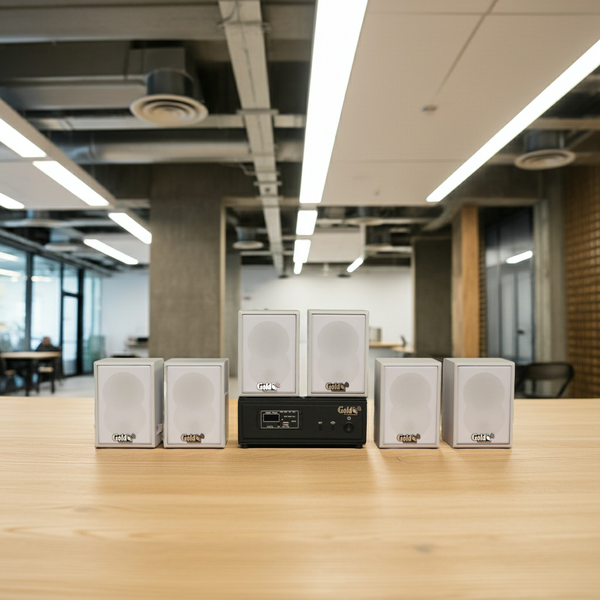 Dàn loa không dây treo tường, Loa thông báo, loa phát nhạc tự động: 01 amply A57 Goldsound + 6 loa không dây Goldsound V27 - 27w