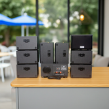 Dàn loa sân vườn: Amply A384PU-2K Goldsound 380w + 8 loa Goldsound ngoài trời V101-NT - 15w, loa được thiết kế riêng cho quán, bật lớn không tạp âm, không bao gồm công lắp đặt, bảo hành 12 tháng