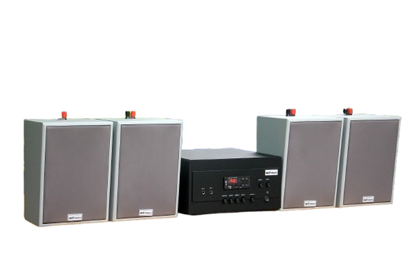 Dàn loa treo tường thông báo phát nhạc nền tự động: Amply A917 + 4 V70C