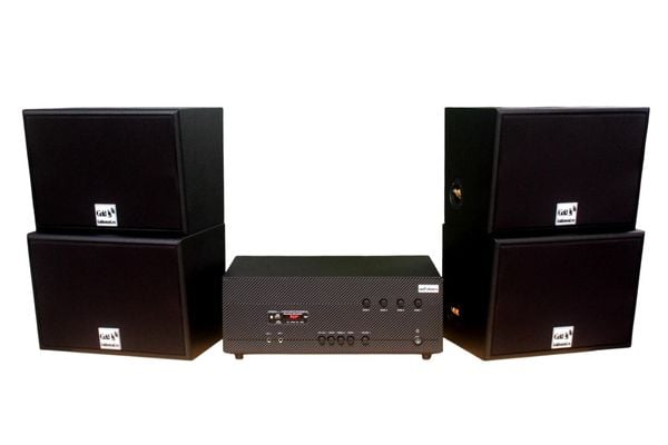 [Diện tích 120m2 + 04 Kênh] A384-4K_DA Goldsound 4 vùng âm lượng 800w + 4 loa Goldsound V130_DA 130w, Amply 4 - 6 vùng âm lượng, loa được thiết kế riêng cho quán, bật lớn không tạp âm, miễn phí công lắp đặt, bảo hành dài hạn 5 năm