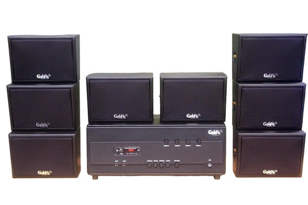 [Diện tích 160m2 + 4 Kênh] Amply Goldsound A384PU-4K, 4 vùng âm lượng 800w + 8 loa ngoài trời V40NT-PU 40w, loa được thiết kế riêng cho quán, bật lớn không tạp âm, miễn phí công lắp đặt, bảo hành dài 12 tháng