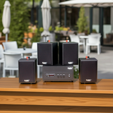 Dàn loa treo tường: Amply A156PU Goldsound 200w + 4 loa Goldsound V24c - 24w, loa được thiết kế riêng cho quán, bật lớn không tạp âm, bảo hành dài hạn 5 năm.