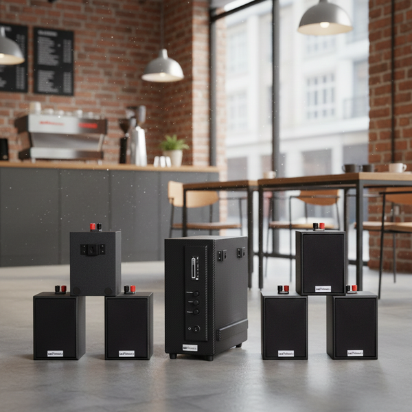 Dàn loa thông báo phát nhạc nền tự động Gold4cafe AM6.0 DA (01 amply + 06 loa treo tường), loa được thiết kế riêng cho quán, bật lớn không tạp âm, bảo hành dài hạn 5 năm.