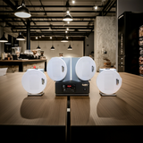 [Diện tích 60m2 + 1 Kênh] Loa thông báo, loa phát nhạc nền tự động Gold4Cafe 4.0: Amply A2.0 SG + 4 loa âm trần VAT12 SG, loa được thiết kế riêng cho quán, bật lớn không tạp âm, bảo hành dài hạn 5 năm.