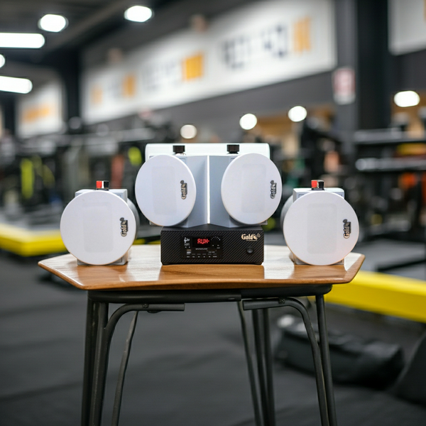 [Diện tích 60m2 + 1 Kênh] Loa thông báo, loa phát nhạc nền tự động Gold4Cafe 4.0: Amply A2.0 + 4 loa âm trần VAT12, loa được thiết kế riêng cho quán, bật lớn không tạp âm, bảo hành dài hạn 5 năm.