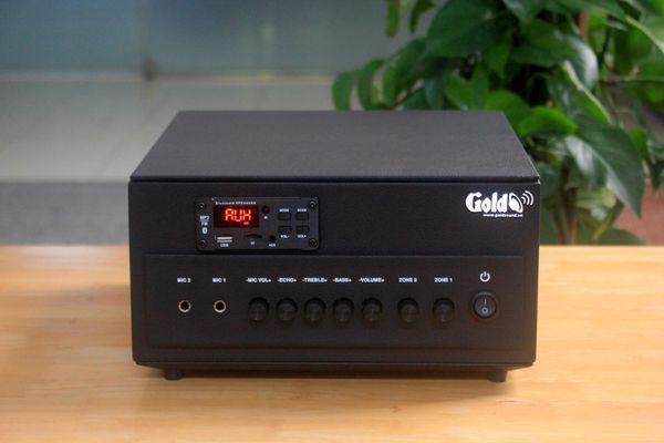 Loa thông báo, loa phát nhạc nền tự động A384PU-2K Goldsound 2 vùng âm lượng 380w + 6 loa Goldsound V25C màu trắng, loa được thiết kế riêng cho quán, bật lớn không tạp âm, miễn phí công lắp đặt, bảo hành dài hạn 5 năm.