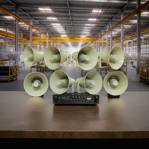 Loa thông báo nhà xưởng: 1 Amply A850F + 08 Ne65w, Amply 5 vùng, loa được thiết kế riêng, bật lớn không tạp âm, miễn phí công lắp đặt, bảo hành dài hạn 12 tháng