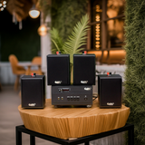 Dàn loa treo tường: Amply A154PU Goldsound 150w + 4 loa Goldsound V24c - 24w, loa được thiết kế riêng cho quán, bật lớn không tạp âm, bảo hành dài hạn 5 năm.