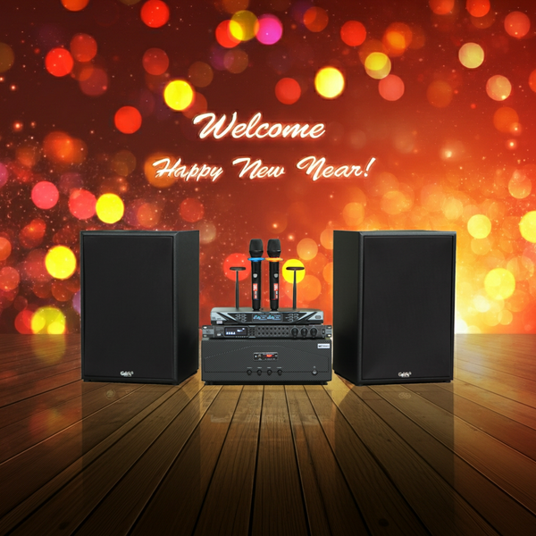 Dàn loa Karaoke gia đình, sân khấu S255 (2 loa Full Bass 30 + 1 cục đẩy 1200w + vang V1 + 2 micro không dây M1) - Hàng trưng bày đồng giá cuối năm