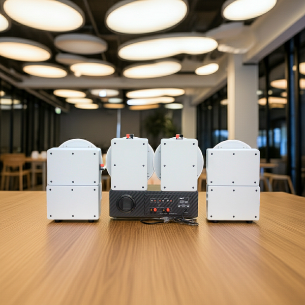 Loa âm trần thông báo, phát nhạc nền: Âm ly A917 Goldsound 2 vùng âm lượng 1200w + 8 loa âm trần Goldsound VAT38 38w, loa được thiết kế riêng cho quán, bật lớn không tạp âm, miễn phí công lắp đặt, bảo hành dài hạn 5 năm