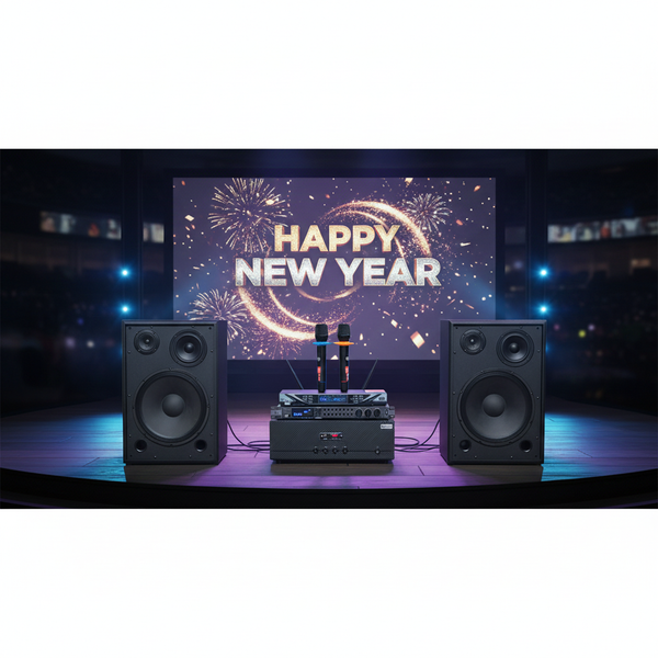 Dàn loa Karaoke gia đình, sân khấu S255 (2 loa Full Bass 30 + 1 cục đẩy 1200w + vang V1 + 2 micro không dây M1) - Hàng trưng bày đồng giá cuối năm