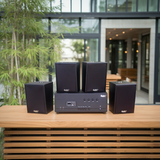 Loa thông báo, loa phát nhạc nền tự động A384PU-4K Goldsound 800w + 4 loa Goldsound V55C 55w, loa được thiết kế riêng cho quán, bật lớn không tạp âm, miễn phí công lắp đặt, bảo hành dài hạn 5 năm