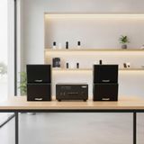 Dàn loa sân vườn: Amply A154PU Goldsound 150w + 4 loa treo tường ngoài trời V102NT Goldsound - 17w, loa được thiết kế riêng cho quán, bật lớn không tạp âm, không bao gồm công lắp đặt, bảo hành 12 tháng