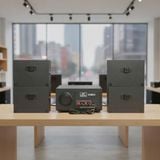 Dàn loa sân vườn: Amply A156PU Goldsound 200w + 6 loa treo tường ngoài trời V102NT Goldsound - 17w, loa được thiết kế riêng cho quán, bật lớn không tạp âm, không bao gồm công lắp đặt, bảo hành 12 tháng