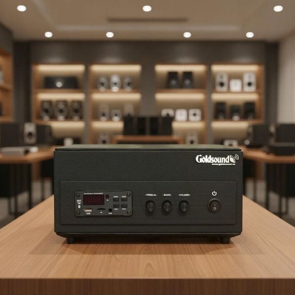 Dàn loa sân vườn: Amply A156PU Goldsound 200w + 6 loa treo tường ngoài trời V102NT Goldsound - 17w, loa được thiết kế riêng cho quán, bật lớn không tạp âm, không bao gồm công lắp đặt, bảo hành 12 tháng
