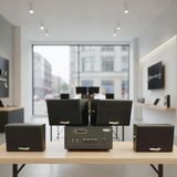Dàn loa sân vườn: Amply A154PU Goldsound 150w + 4 loa treo tường ngoài trời V102NT Goldsound - 17w, loa được thiết kế riêng cho quán, bật lớn không tạp âm, không bao gồm công lắp đặt, bảo hành 12 tháng