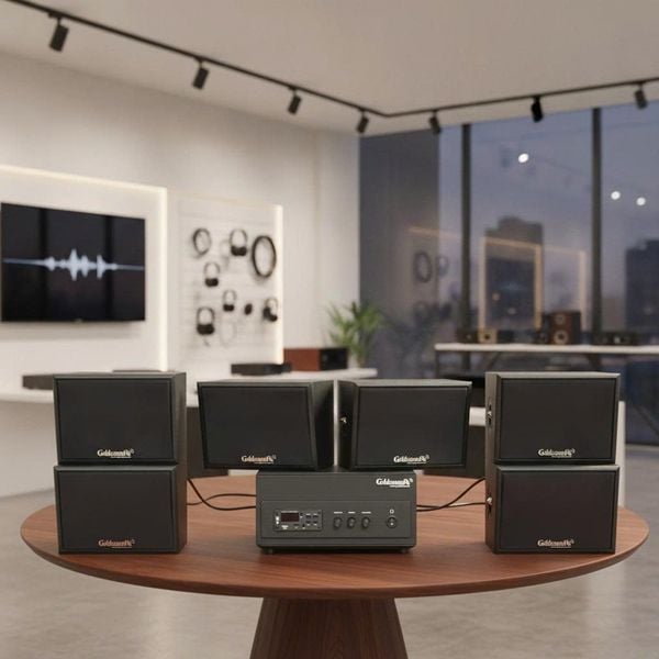 Dàn loa sân vườn: Amply A156PU Goldsound 200w + 6 loa treo tường ngoài trời V102NT Goldsound - 17w, loa được thiết kế riêng cho quán, bật lớn không tạp âm, không bao gồm công lắp đặt, bảo hành 12 tháng