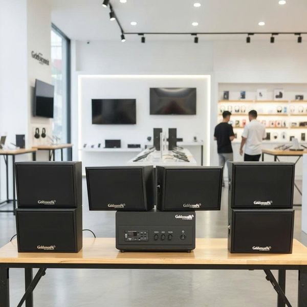 Dàn loa sân vườn: Amply A156PU Goldsound 200w + 6 loa treo tường ngoài trời V102NT Goldsound - 17w, loa được thiết kế riêng cho quán, bật lớn không tạp âm, không bao gồm công lắp đặt, bảo hành 12 tháng