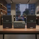 Dàn loa sân vườn: Amply A156PU Goldsound 200w + 4 loa treo tường ngoài trời V102NT Goldsound - 17w, loa được thiết kế riêng cho quán, bật lớn không tạp âm, không bao gồm công lắp đặt, bảo hành 12 tháng