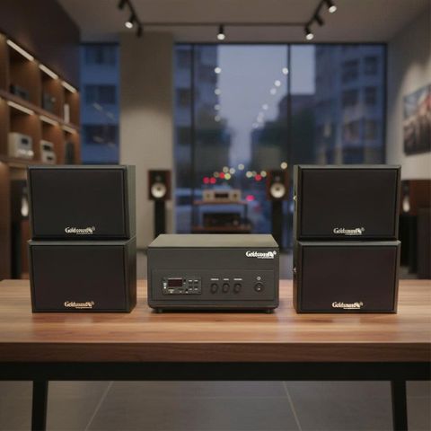Dàn loa sân vườn: Amply A156PU Goldsound 200w + 4 loa treo tường ngoài trời V102NT Goldsound - 17w, loa được thiết kế riêng cho quán, bật lớn không tạp âm, không bao gồm công lắp đặt, bảo hành 12 tháng