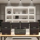 Dàn loa sân vườn: Amply A156PU Goldsound 200w + 6 loa treo tường ngoài trời V102NT Goldsound - 17w, loa được thiết kế riêng cho quán, bật lớn không tạp âm, không bao gồm công lắp đặt, bảo hành 12 tháng