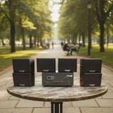 Dàn loa sân vườn: Amply A907PU-2K Goldsound 900w + 6 loa treo tường ngoài trời V102NT Goldsound - 17w, loa được thiết kế riêng cho quán, bật lớn không tạp âm, không bao gồm công lắp đặt, bảo hành 12 tháng