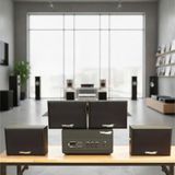 Dàn loa sân vườn: Amply A156PU Goldsound 200w + 4 loa treo tường ngoài trời V102NT Goldsound - 17w, loa được thiết kế riêng cho quán, bật lớn không tạp âm, không bao gồm công lắp đặt, bảo hành 12 tháng