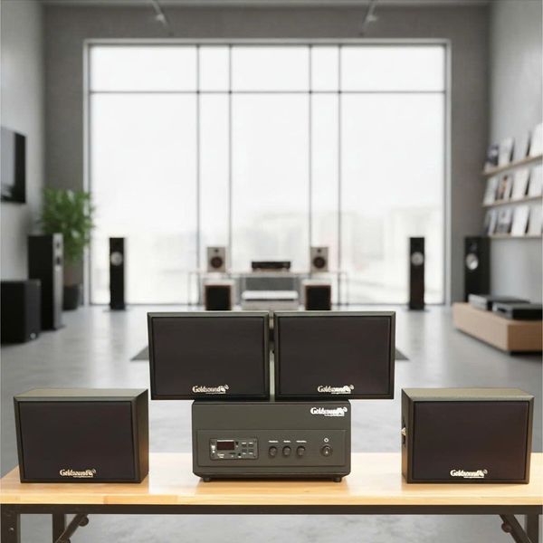 Dàn loa sân vườn: Amply A156PU Goldsound 200w + 4 loa treo tường ngoài trời V102NT Goldsound - 17w, loa được thiết kế riêng cho quán, bật lớn không tạp âm, không bao gồm công lắp đặt, bảo hành 12 tháng