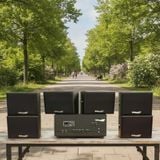 Dàn loa sân vườn: Amply A907PU-2K Goldsound 900w + 6 loa treo tường ngoài trời V102NT Goldsound - 17w, loa được thiết kế riêng cho quán, bật lớn không tạp âm, không bao gồm công lắp đặt, bảo hành 12 tháng
