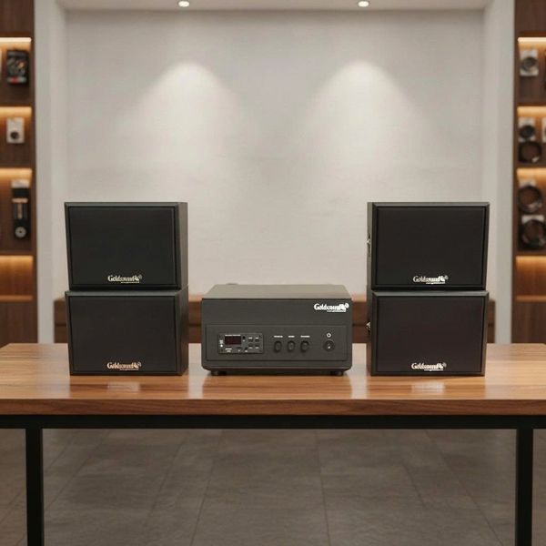 Dàn loa sân vườn: Amply A156PU Goldsound 200w + 4 loa treo tường ngoài trời V102NT Goldsound - 17w, loa được thiết kế riêng cho quán, bật lớn không tạp âm, không bao gồm công lắp đặt, bảo hành 12 tháng