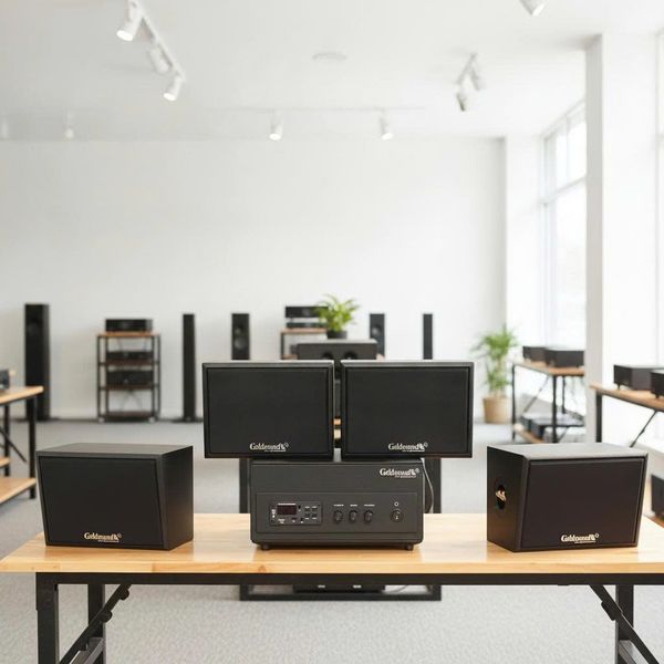 Dàn loa sân vườn: Amply A156PU Goldsound 200w + 4 loa treo tường ngoài trời V102NT Goldsound - 17w, loa được thiết kế riêng cho quán, bật lớn không tạp âm, không bao gồm công lắp đặt, bảo hành 12 tháng