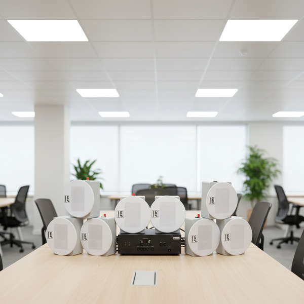 Loa âm trần thông báo, phát nhạc nền: Âm ly A917 Goldsound 2 vùng âm lượng 1200w + 8 loa âm trần Goldsound VAT38 38w, loa được thiết kế riêng cho quán, bật lớn không tạp âm, miễn phí công lắp đặt, bảo hành dài hạn 5 năm