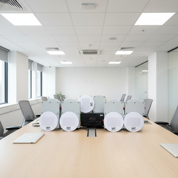 Loa âm trần thông báo, phát nhạc nền: Âm ly A917 Goldsound 2 vùng âm lượng 1200w + 10 loa âm trần Goldsound VAT38 38w, loa được thiết kế riêng cho quán, bật lớn không tạp âm, miễn phí công lắp đặt, bảo hành dài hạn 5 năm.