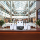 Loa thông báo, loa phát nhạc nền tự động A384PU-2K Goldsound 2 vùng âm lượng 380w + 6 loa Goldsound V25C màu trắng, loa được thiết kế riêng cho quán, bật lớn không tạp âm, miễn phí công lắp đặt, bảo hành dài hạn 5 năm.