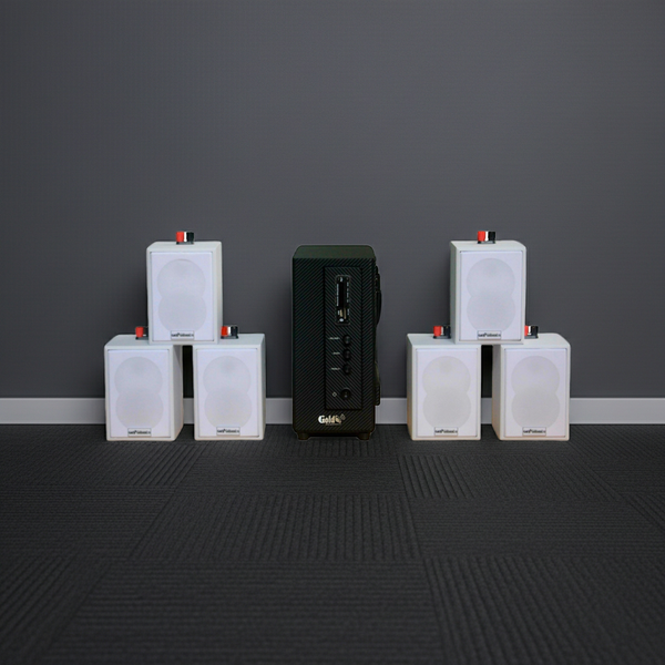 Loa treo tường thông báo phát nhạc nền tự động Gold4cafe AM6.0 (01 amply + 06 loa treo tường màu trắng), loa được thiết kế riêng cho quán, bật lớn không tạp âm, bảo hành dài hạn 5 năm.