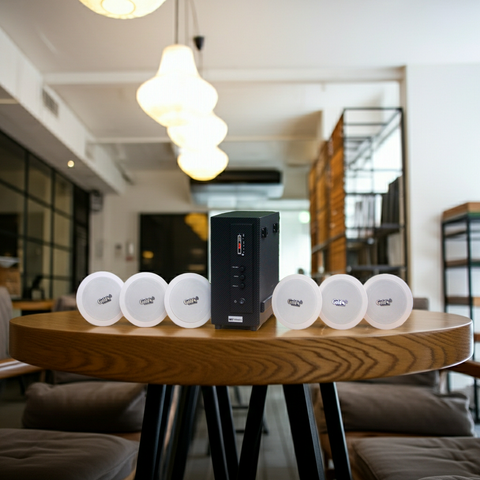 Loa âm trần thông báo phát nhạc nền tự động SA6.0 (amply 156w + 6 loa âm trần 15w), loa được thiết kế riêng cho quán, bật lớn không tạp âm, bảo hành dài hạn 12 tháng