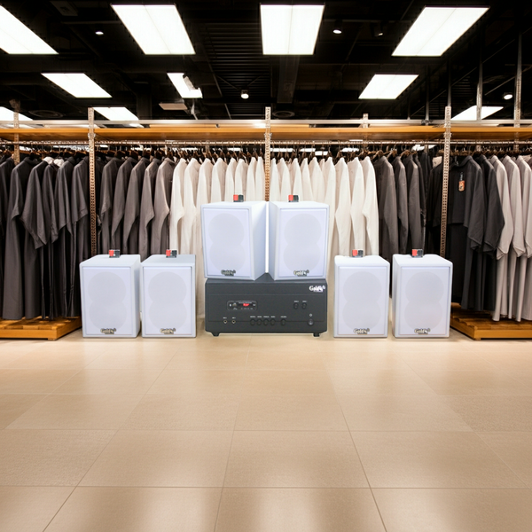 Loa treo tường thông báo, phát nhạc nền tự động A907PU-2K Goldsound 2 vùng âm lượng 900w + 6 loa Goldsound V25C màu trắng, loa được thiết kế riêng cho quán, bật lớn không tạp âm, miễn phí công lắp đặt, bảo hành dài hạn 5 năm.