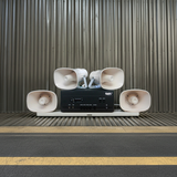 Loa thông báo nhà xưởng: 1 Amply A907PU-100V + 04 Ne20w, Amply hai vùng âm lượng, loa được thiết kế riêng, bật lớn không tạp âm, miễn phí công lắp đặt, bảo hành dài hạn 12 tháng