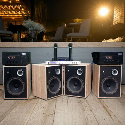 Dàn loa Acoustic: 2 Amply A907 + 4 V231 + 1 vang + 2 Micro