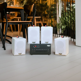 Loa thông báo, loa phát nhạc nền tự động A384PU-2K Goldsound 2 vùng âm lượng 380w + 4 loa Goldsound V25C màu trắng, loa được thiết kế riêng cho quán, bật lớn không tạp âm, miễn phí công lắp đặt, bảo hành dài hạn 5 năm.