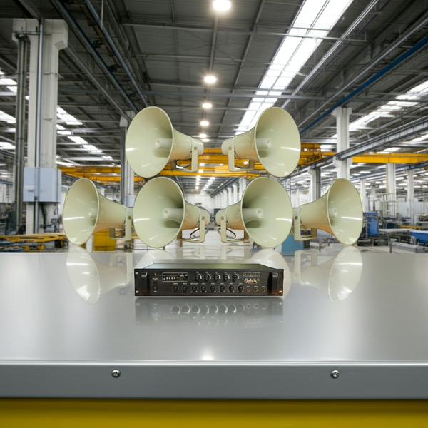 Loa thông báo nhà xưởng: 1 Amply A850F + 06 Ne85w, Amply 5 vùng, loa được thiết kế riêng, bật lớn không tạp âm, miễn phí công lắp đặt, bảo hành dài hạn 12 tháng