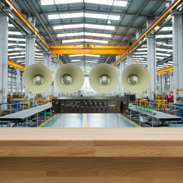 Loa thông báo nhà xưởng: 1 Amply A850F + 04 Ne85w, Amply 5 vùng, loa được thiết kế riêng, bật lớn không tạp âm, miễn phí công lắp đặt, bảo hành dài hạn 12 tháng