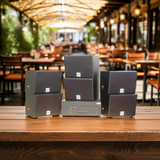 Dàn loa sân vườn: Amply A384-6K Goldsound 6 vùng âm lượng 1200w + 6 loa Goldsound ngoài trời V130NT 130w, Amply 4 - 6 vùng âm lượng, loa được thiết kế riêng cho quán, bật lớn không tạp âm, miễn phí công lắp đặt, bảo hành 12 tháng