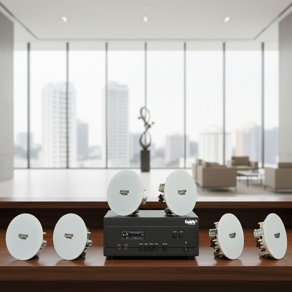 Dàn loa âm trần thông báo, phát nhạc nền tự động: A907PU-2K Goldsound 2 vùng âm lượng 900w + 6 loa âm trần VAT14, loa được thiết kế riêng cho quán, bật lớn không tạp âm, miễn phí công lắp đặt, bảo hành dài hạn 12 tháng
