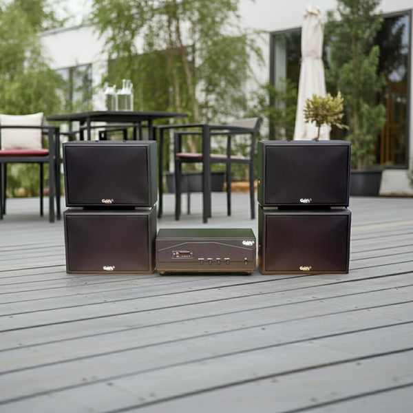 Dàn loa treo tường: Amply A918PU-2K Goldsound 2 vùng âm lượng 1200w + 4 loa Goldsound V130PU-MT, loa được thiết kế riêng cho quán, bật lớn không tạp âm, miễn phí công lắp đặt, bảo hành dài hạn 5 năm