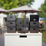 Dàn loa sân vườn: Amply A384PU-2K Goldsound 380w + 8 loa Goldsound ngoài trời V101-NT - 15w, loa được thiết kế riêng cho quán, bật lớn không tạp âm, không bao gồm công lắp đặt, bảo hành 12 tháng